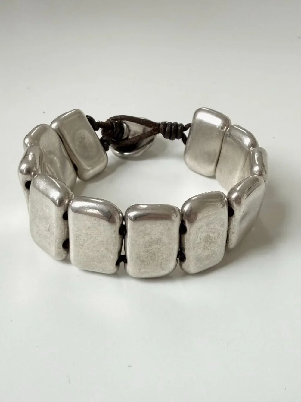 Uno De 50 Chunky Silver Bead Leather Bracelet